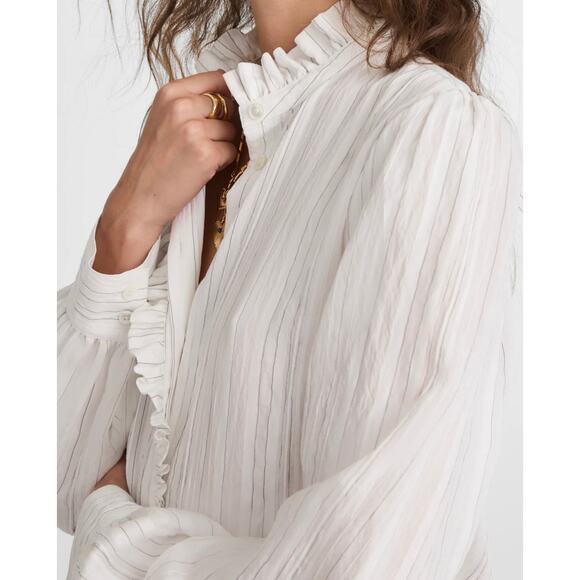 Madewell Ruffled Button Up Top NW715 Airy Stripe NWT Size L - Picture 6 of 8